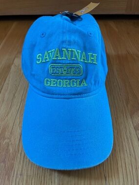 NWT Savannah Georgia Embroidered Baseball Cap - Turquoise with Lime Stitching